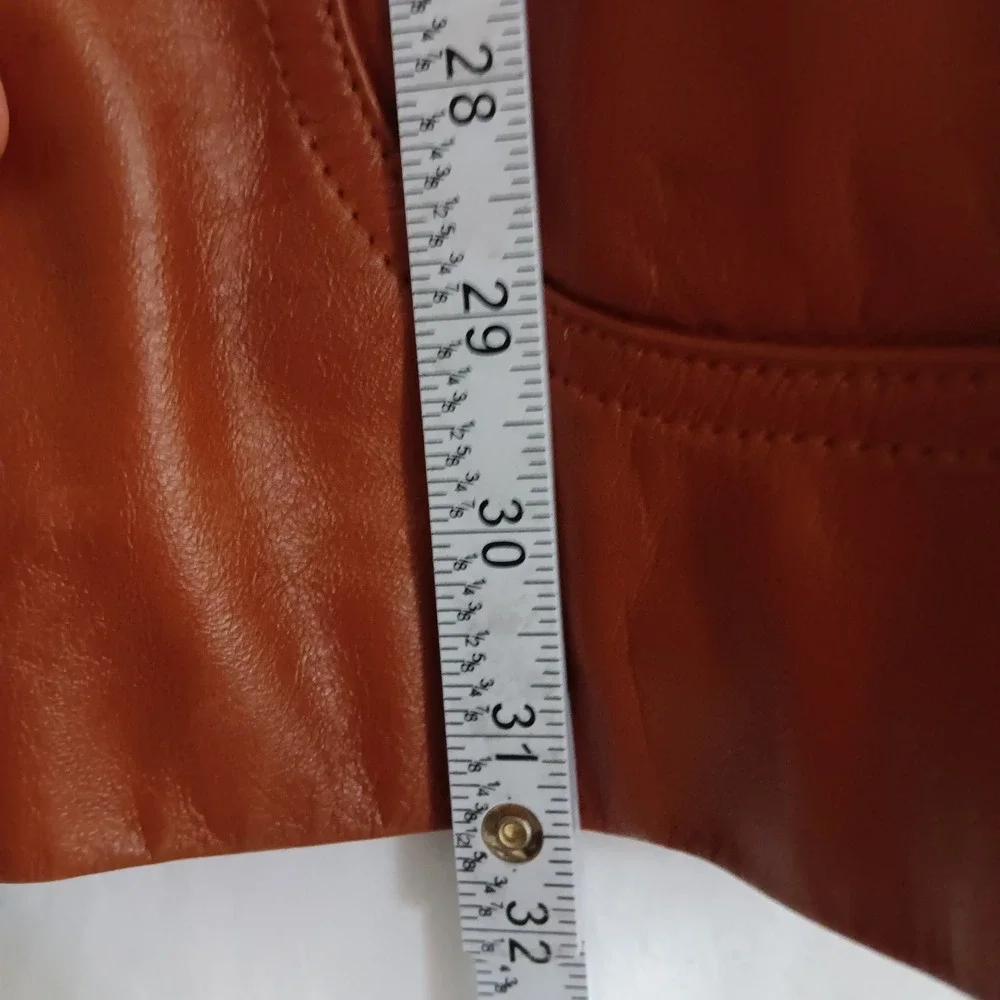 Miss Simone Leather Jacket Womens 18 *see descrip* Brown Belted Coat Vintage 70s